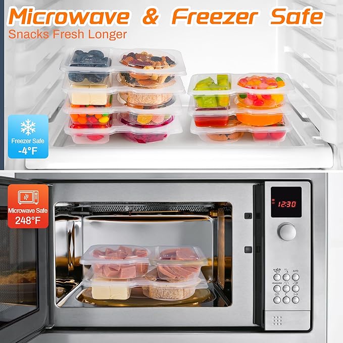 24 Pcs reusable snack containers with Lids, snack containers for kids adults,10 Forks,snack box - Lightweight and Stackable, Microwaveable/refrigerator safe