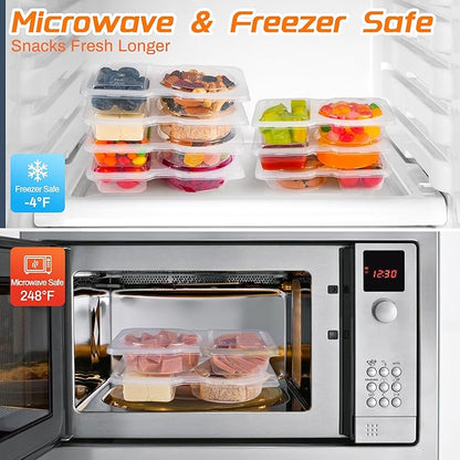 24 Pcs reusable snack containers with Lids, snack containers for kids adults,10 Forks,snack box - Lightweight and Stackable, Microwaveable/refrigerator safe