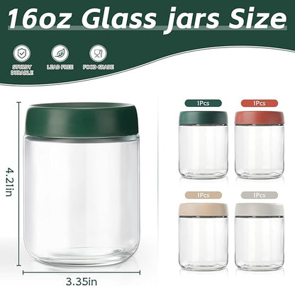 Overnight Oats Jar,Mason Jars,Overnight Oats Containers With Lids,16 OZ - Set Of 4,Chia Pudding Jars With Lids, Oatmeal Container To Go, With Spoon And Marker