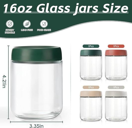 Overnight Oats Jar,Mason Jars,Overnight Oats Containers With Lids,16 OZ - Set Of 4,Chia Pudding Jars With Lids, Oatmeal Container To Go, With Spoon And Marker