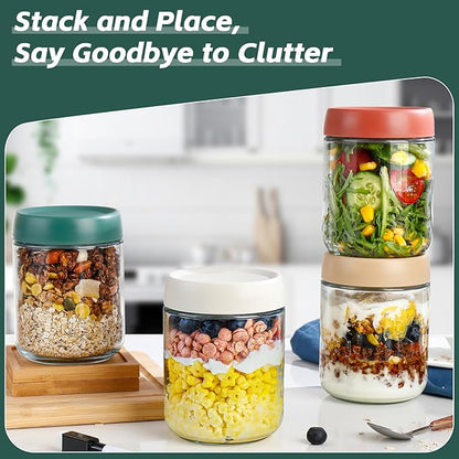 Overnight Oats Jar,Mason Jars,Overnight Oats Containers With Lids,16 OZ - Set Of 4,Chia Pudding Jars With Lids, Oatmeal Container To Go, With Spoon And Marker