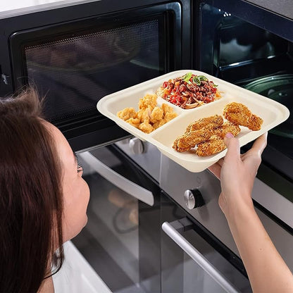 50 Pack Compostable Clamshell Take Out Food Containers, Biodegradable Clamshell Food Containers with Lids, 3 Compartment Disposable To Go Boxes for Hamburgers, Sandwiches, Pasta (8 Inch, 34 oz)