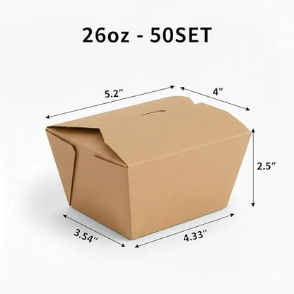 Touch the image to zoom in             (26 oz - 50 Count) Kraft Take Out Food Containers, Microwave Safe Leak-Resistant Disposable Paper To Go Boxes, Eco-Friendly Stackable Takeout Boxes for Restaurants and Food Service