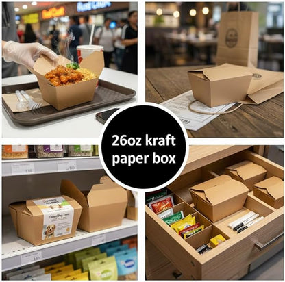 Touch the image to zoom in             (26 oz - 50 Count) Kraft Take Out Food Containers, Microwave Safe Leak-Resistant Disposable Paper To Go Boxes, Eco-Friendly Stackable Takeout Boxes for Restaurants and Food Service