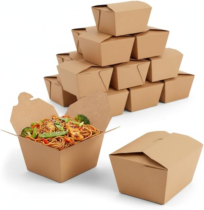 Touch the image to zoom in             (26 oz - 50 Count) Kraft Take Out Food Containers, Microwave Safe Leak-Resistant Disposable Paper To Go Boxes, Eco-Friendly Stackable Takeout Boxes for Restaurants and Food Service