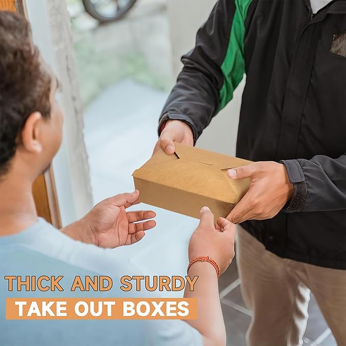Take Out Food Containers,50 Pack 45oz Kraft Paper Take Out Boxes,Disposable Chinese To Go Containers for Restaurant Catering Party Food Truck