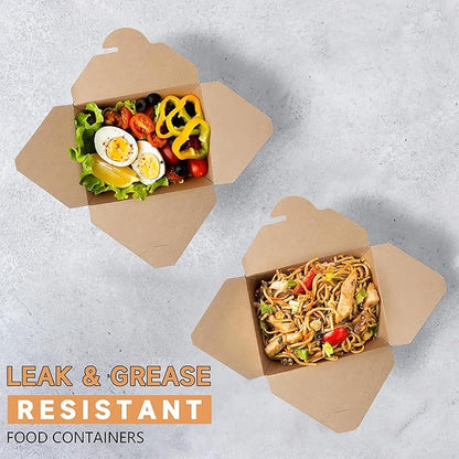Take Out Food Containers,50 Pack 45oz Kraft Paper Take Out Boxes,Disposable Chinese To Go Containers for Restaurant Catering Party Food Truck