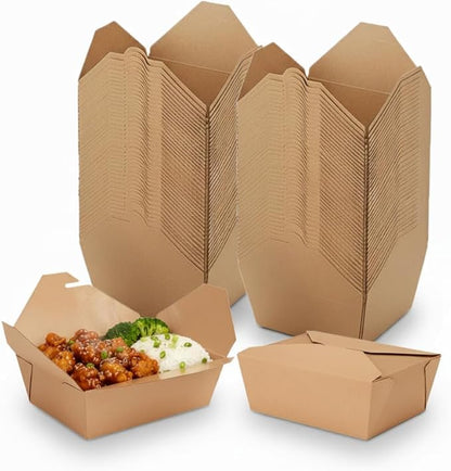 (66 oz - 50 Count) Kraft Take Out Food Containers, Microwave Safe Leak-Resistant Disposable Paper To Go Boxes, Eco-Friendly Stackable Takeout Boxes for Restaurants and Food Service