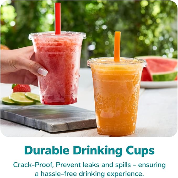 [16 oz. - 100 Sets] Clear Cups with Flat Lids & Straws - Disposable Clear Drinking Cups for Iced Coffee, Cold Drinks, Milkshakes, and Smoothies - Formerly Comfy Package