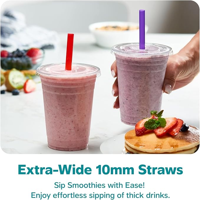 [16 oz. - 100 Sets] Clear Cups with Flat Lids & Straws - Disposable Clear Drinking Cups for Iced Coffee, Cold Drinks, Milkshakes, and Smoothies - Formerly Comfy Package