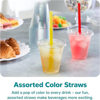 [12 oz. - 100 Count] Clear Cups with Flat Lids & Straws - Disposable Clear Drinking Cups for Iced Coffee, Cold Drinks, Milkshakes, and Smoothies - Formerly Comfy Package
