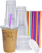 [20 oz. - 100 Count] Clear Cups with Flat Lids & Straws - Disposable Clear Drinking Cups for Iced Coffee, Cold Drinks, Milkshakes, and Smoothies - Formerly Comfy Package