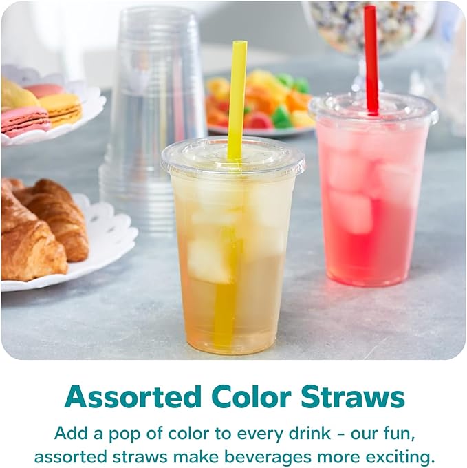 [20 oz. - 100 Count] Clear Cups with Flat Lids & Straws - Disposable Clear Drinking Cups for Iced Coffee, Cold Drinks, Milkshakes, and Smoothies - Formerly Comfy Package