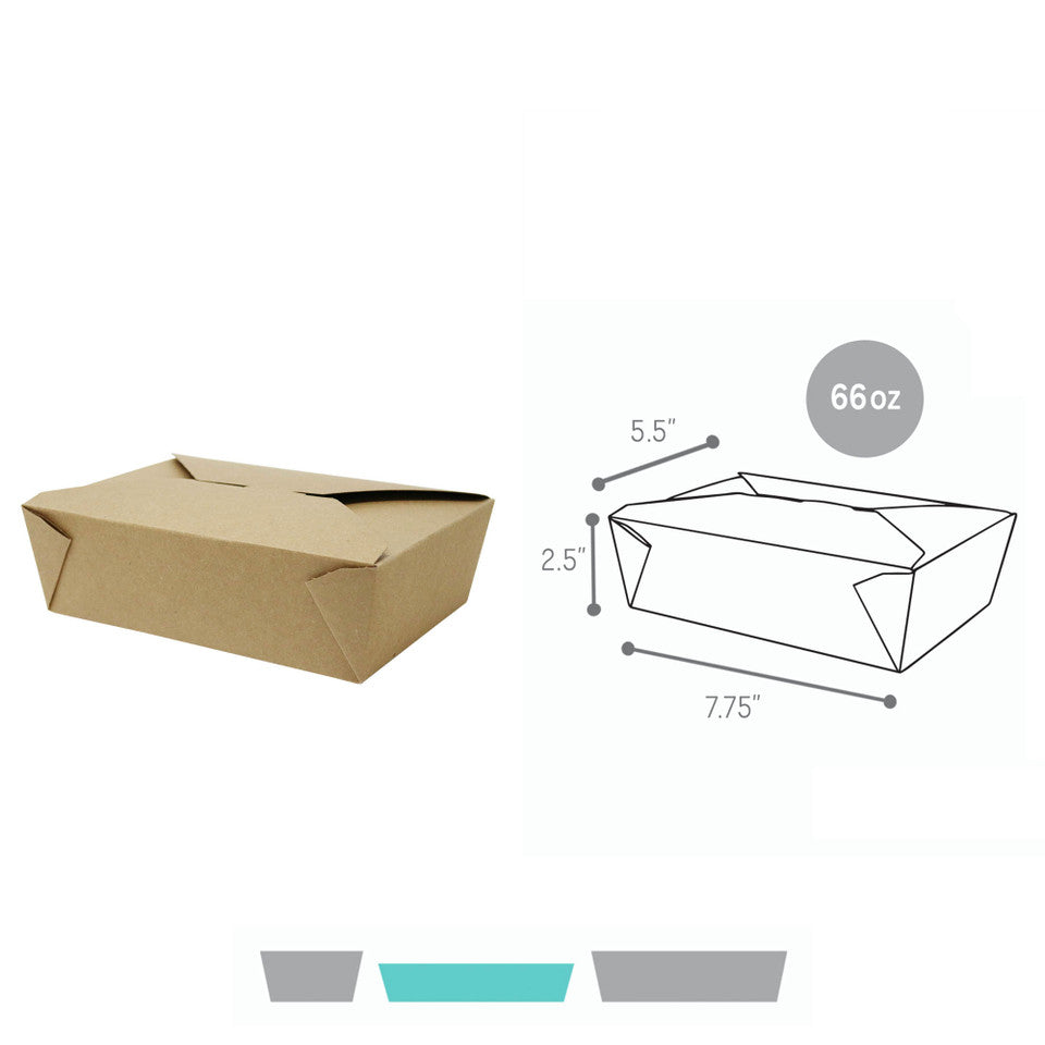 7.75 x 5.5 x 2.5" (66oz) - Kraft To-Go Boxes 200 Pcs