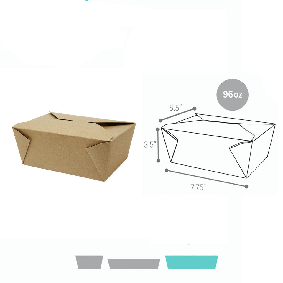 7.75 x 5.5 x 3.5" (96oz) - Kraft To-Go Boxes 160 Pcs