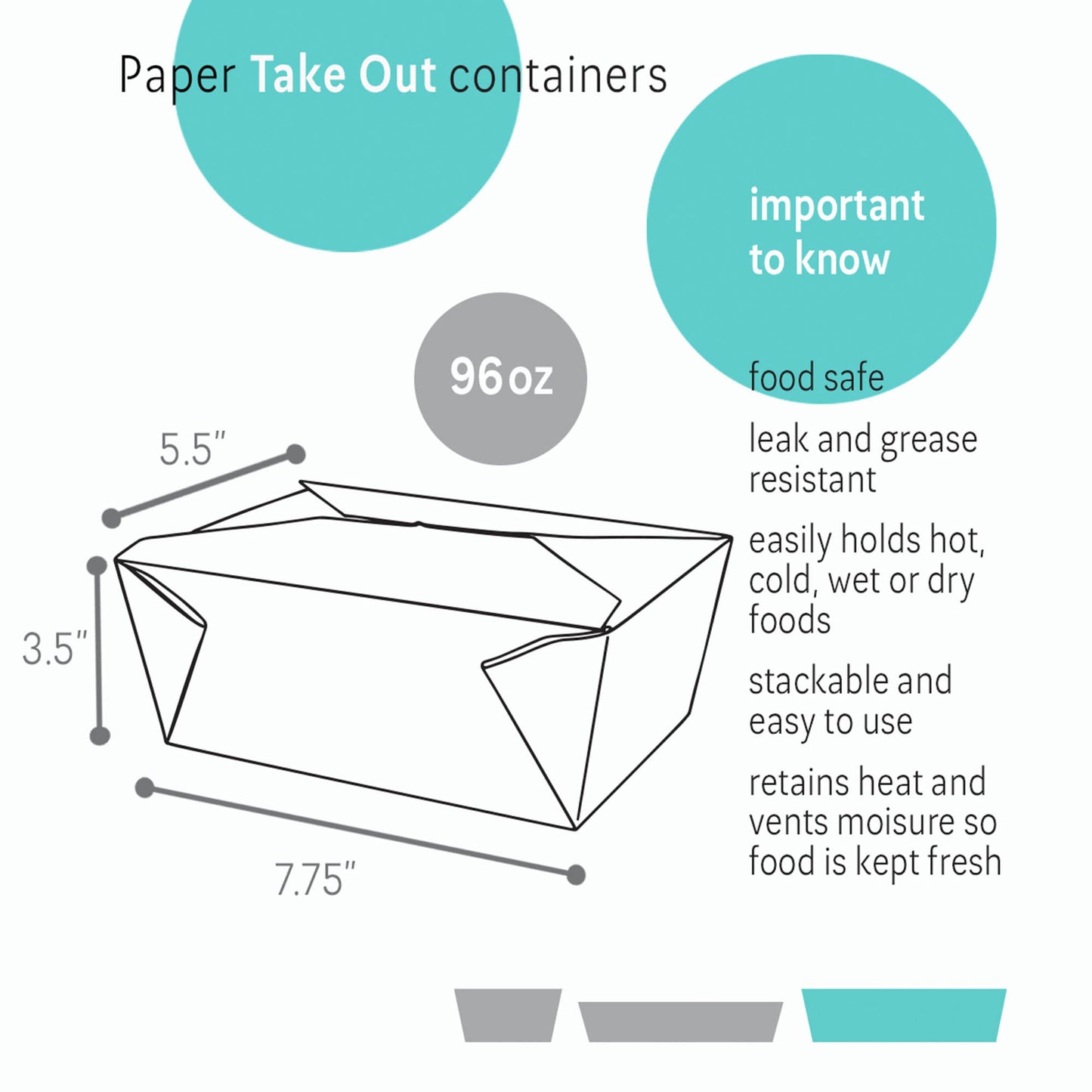 7.75 x 5.5 x 3.5" (96oz) - Kraft To-Go Boxes 160 Pcs