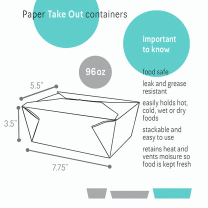7.75 x 5.5 x 3.5" (96oz) - Kraft To-Go Boxes 160 Pcs