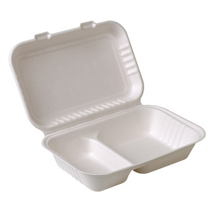9x6" Sugarcane Clamshell Contaienr (2 Compartment) - 250PCS