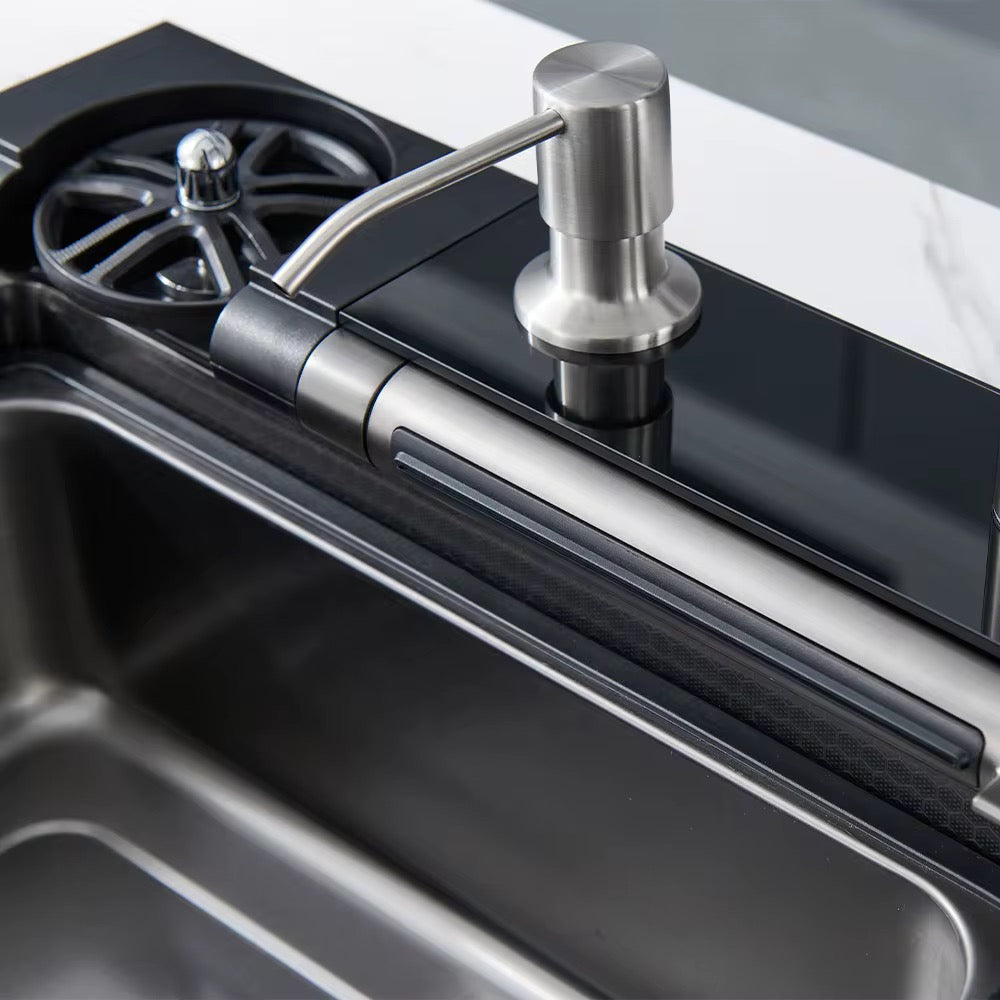 Kitchen Sink Whale Double Waterfall Sink with LED Display with Cup Washer, soap Dispenser, Waterfall Mixer, countertop Controls, etc. Workstation Kitchen Sink