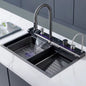 Kitchen Sink Whale Double Waterfall Sink with LED Display with Cup Washer, soap Dispenser, Waterfall Mixer, countertop Controls, etc. Workstation Kitchen Sink
