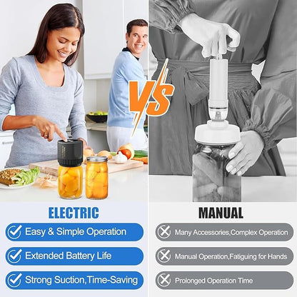 Electric Mason Jar Vacuum Sealer Kit, Cordless Vacuum Sealer for Wide and Regular Mouth Mason Jars, with Can Opener, Lids