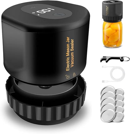 Electric Mason Jar Vacuum Sealer Kit, Cordless Vacuum Sealer for Wide and Regular Mouth Mason Jars, with Can Opener, Lids
