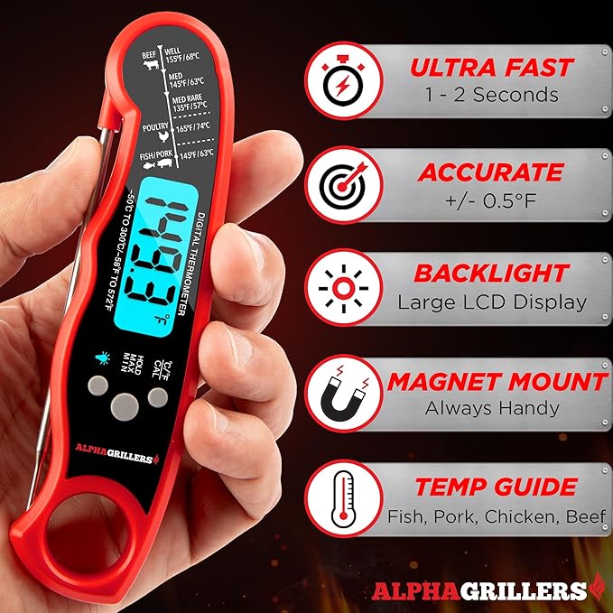 Alpha Grillers Meat Thermometer Digital - Instant Read Food Thermometer for Cooking and Grilling Gifts for Men Valentines Day Gifts for Him Her Mom Dad
