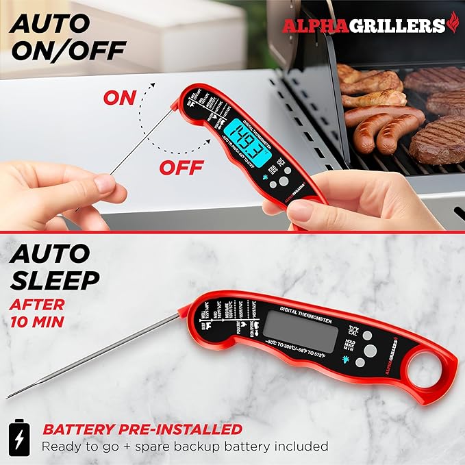 Alpha Grillers Meat Thermometer Digital - Instant Read Food Thermometer for Cooking and Grilling Gifts for Men Valentines Day Gifts for Him Her Mom Dad