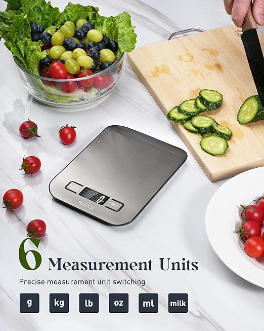 Food Scale, 11lb Digital Kitchen Scale with 6 Units LCD Display and Tare Function,Compact Design for Baking,Healthy Cooking,Meal Prep, 304 Stainless Steel