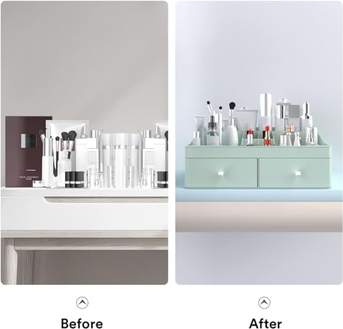 lexvss Makeup Organizer, Cosmetic Desk Storage Box with Drawers Skincare Organizers for Dressing Table, Countertop, Bathroom Counter, Vanity Holder for Brushes, Lotions, Lipstick, Perfume