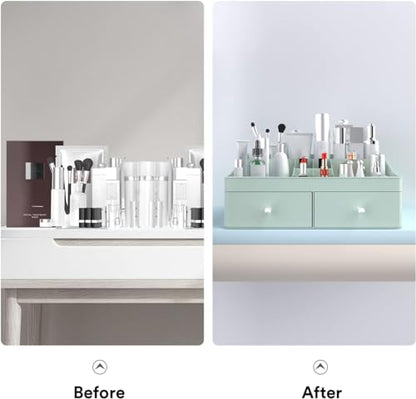 lexvss Makeup Organizer, Cosmetic Desk Storage Box with Drawers Skincare Organizers for Dressing Table, Countertop, Bathroom Counter, Vanity Holder for Brushes, Lotions, Lipstick, Perfume