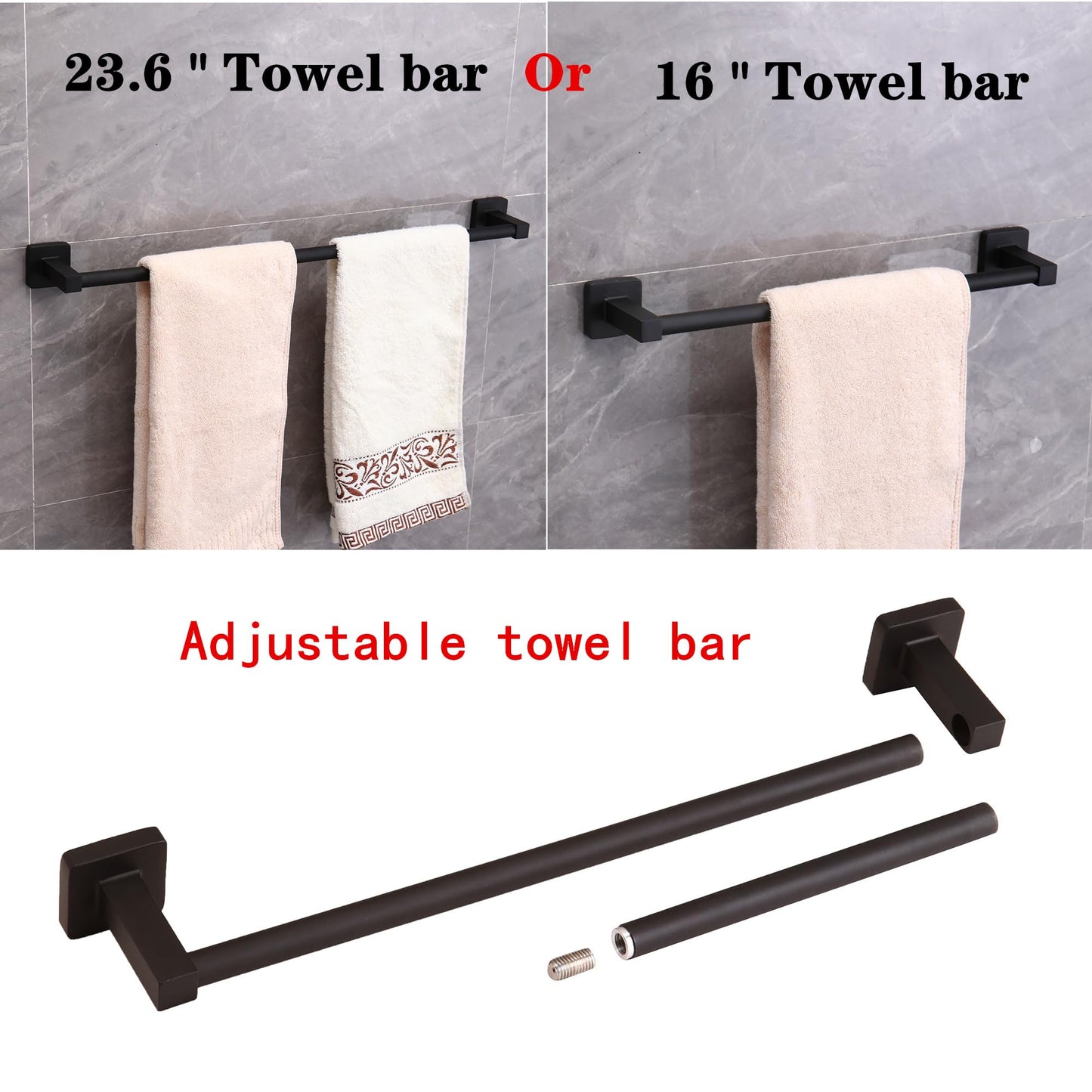 Ntipox 5 Pieces Bathroom Hardware Set Stainless Steel, 23.6 inch Inch Double Towel Bar Set Matte Black,Towel Rack Set,Bathroom Accessories Set