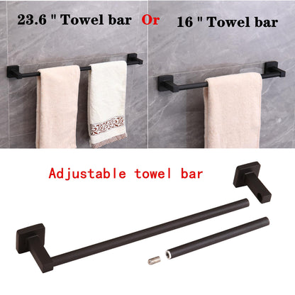 Ntipox 5 Pieces Bathroom Hardware Set Stainless Steel, 23.6 inch Inch Double Towel Bar Set Matte Black,Towel Rack Set,Bathroom Accessories Set
