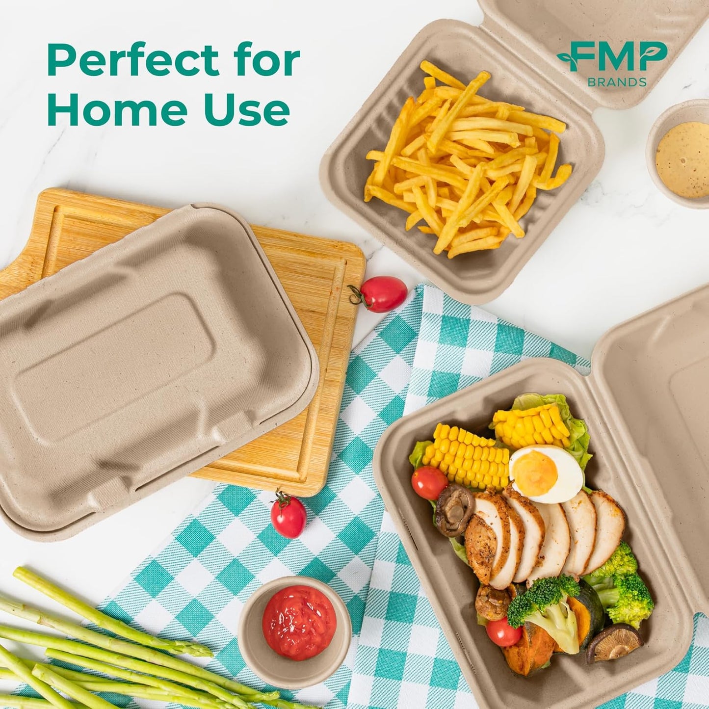 100 Pack 9x6x3” Compostable To Go Food Containers Disposable To Go Boxes Clamshell Kraft, Eco Friendly 100% Biodegradable Bagasse Take Home Containers for Food, Microwave Safe