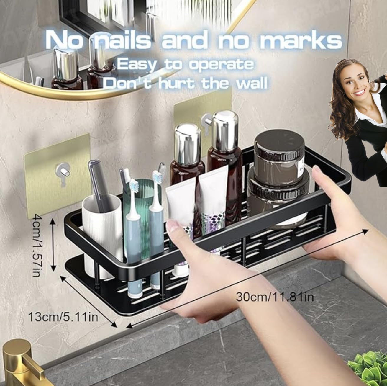 Shower Caddies,Self Adhesive Shower Caddy 2 Pack Shower Shelf,No Drilling Bathroom Shower Organizer with Hooks