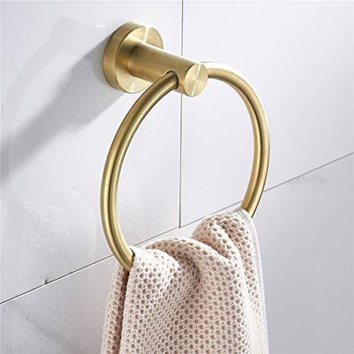 FAIRGIA Toilet Paper Holder Towel Ring Brushed Gold Bathroom Hardware Hand Towel Holder Bathroom Accessories Set Wall Mount Stainless Steel 2 Pieces