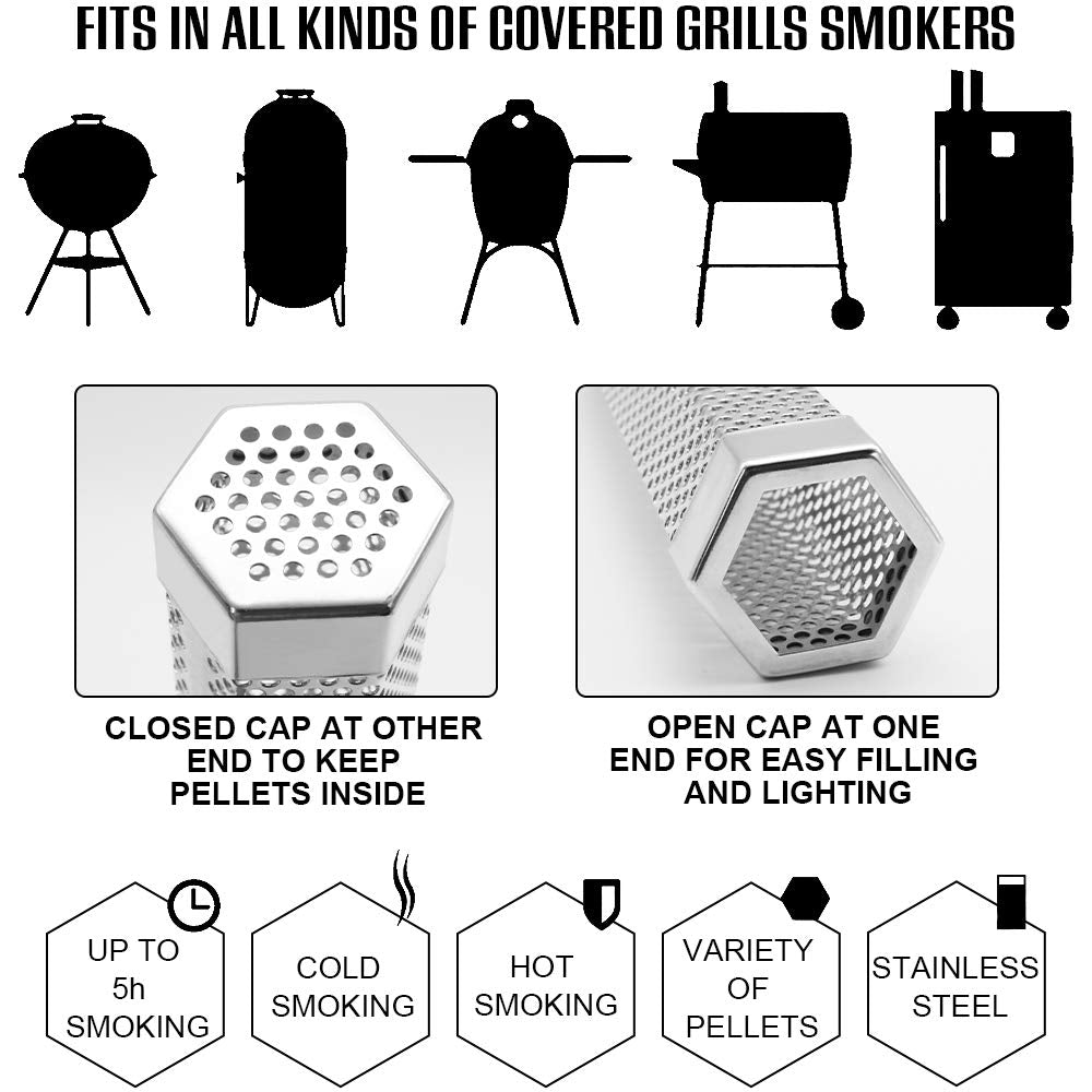 BEWAVE Pellet Smoker Tube for All Grill Electric Gas Charcoal or Smokers