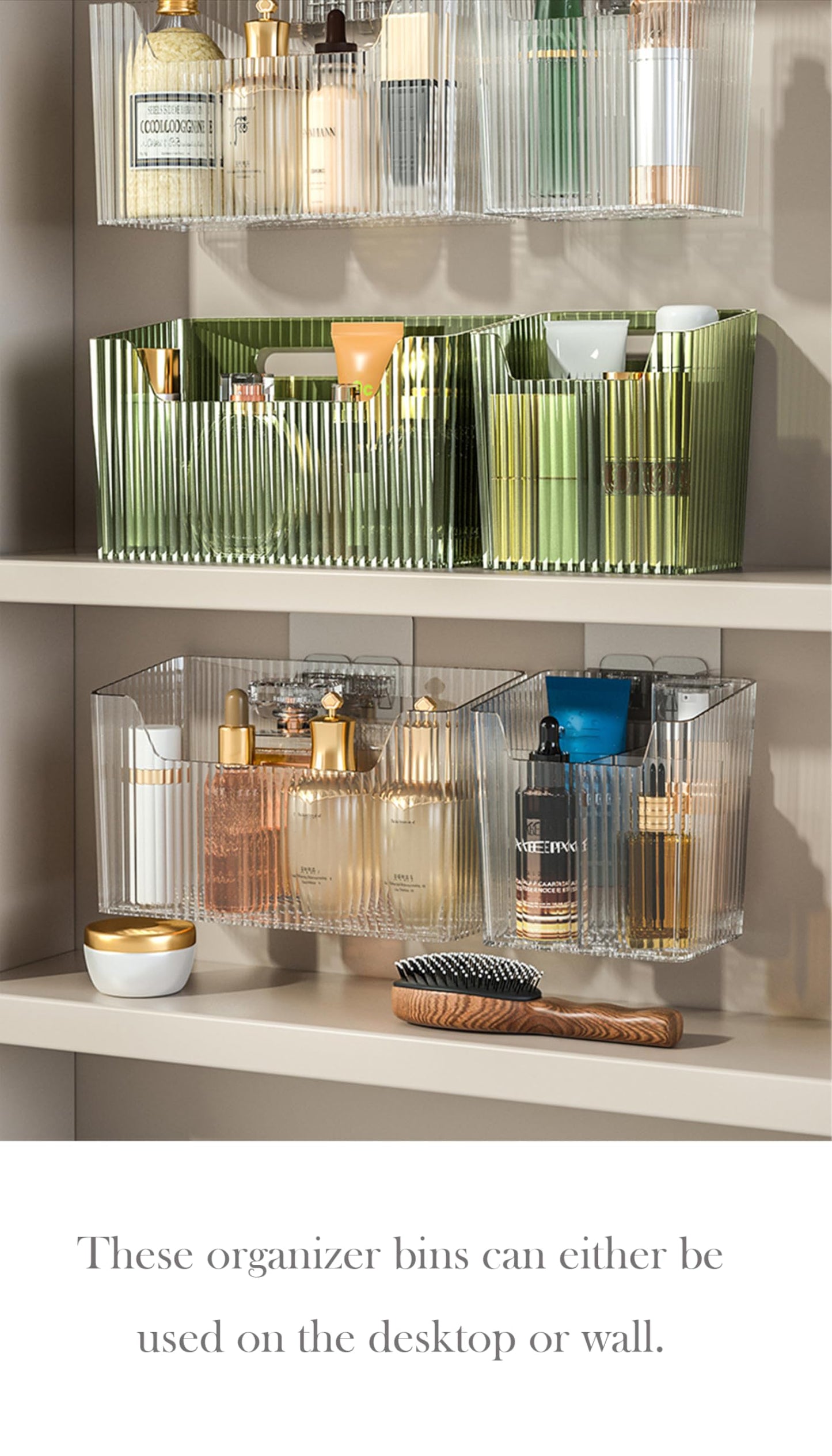 Lae Nuvole Set Of 2 Storage Organizer Bins Wall Mounted Organizer Basket, Shower Caddy Stackable Clear Plastic Makeup Organizer Adhesive Hanging Bin for Bathroom, Kitchen, Cabinet, Pantry, BPA Free