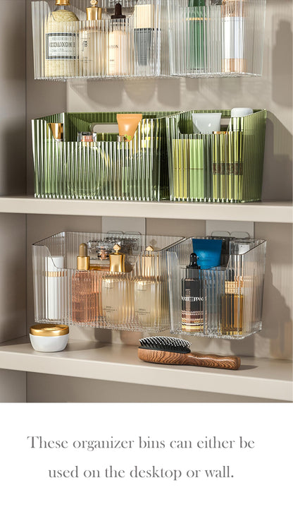 Lae Nuvole Set Of 2 Storage Organizer Bins Wall Mounted Organizer Basket, Shower Caddy Stackable Clear Plastic Makeup Organizer Adhesive Hanging Bin for Bathroom, Kitchen, Cabinet, Pantry, BPA Free