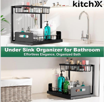 ✪®Pull out Under Sink Organizer, 2 Tier Slide Out Kitchen Organizers and Storage, Multi Functional Cabinet Storage Space Saver For Kitchen Multi-Purpose Shelf for Kitchen and Bathroom Storage ★★★★★