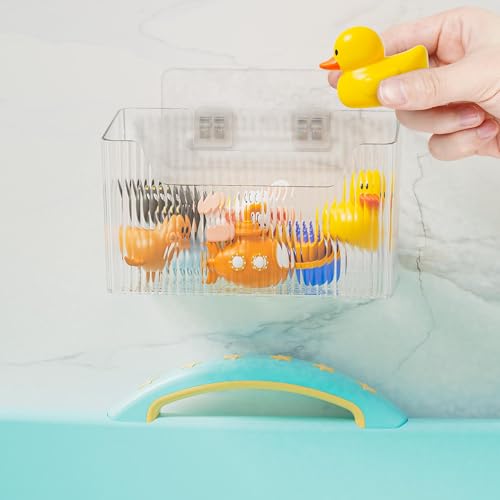 Lae Nuvole Set Of 2 Storage Organizer Bins Wall Mounted Organizer Basket, Shower Caddy Stackable Clear Plastic Makeup Organizer Adhesive Hanging Bin for Bathroom, Kitchen, Cabinet, Pantry, BPA Free