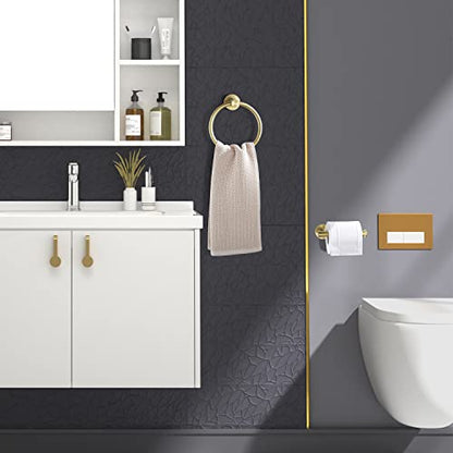 FAIRGIA Toilet Paper Holder Towel Ring Brushed Gold Bathroom Hardware Hand Towel Holder Bathroom Accessories Set Wall Mount Stainless Steel 2 Pieces