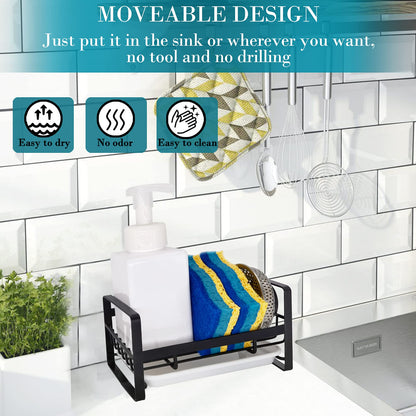 VANTEN Kitchen Sink Caddy Sponge Holder Sink Caddy Organizer, Sponge Holder for Sink, Sink Tray Drainer Rack with Removable Drain Pan, Soap Dish Dispenser Brush Holder Storage Kitchen Accessories