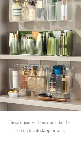 Lae Nuvole Set Of 2 Storage Organizer Bins Wall Mounted Organizer Basket, Shower Caddy Stackable Clear Plastic Makeup Organizer Adhesive Hanging Bin for Bathroom, Kitchen, Cabinet, Pantry, BPA Free