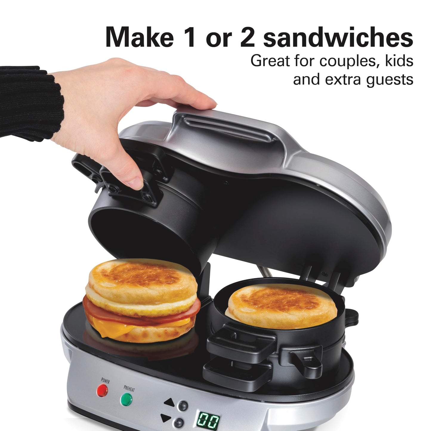 Hamilton-Beach 25478RC Breakfast Sandwich Maker with Timer, Silver, 25478RC, Single w/ Timer