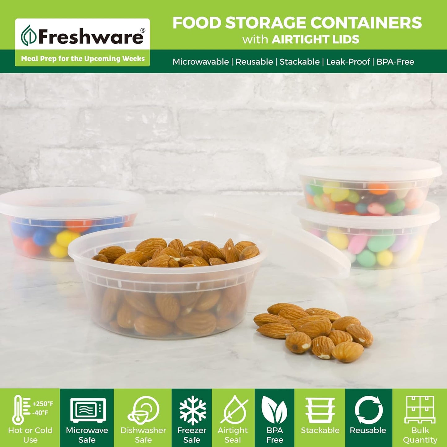 Food Storage Containers [50 Set] 8 oz Plastic Deli Containers with Lids, Slime, Soup, Meal Prep Containers, BPA Free, Stackable, Leakproof, Microwave, Dishwasher and Freezer Safe