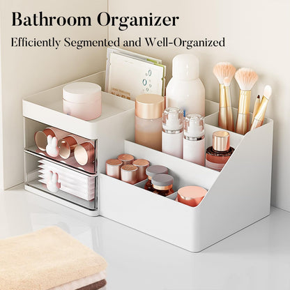 lexvss Makeup Organizer, Cosmetic Desk Storage Box with Drawers Skincare Organizers for Dressing Table, Countertop, Bathroom Counter, Vanity Holder for Brushes, Lotions, Lipstick, Perfume