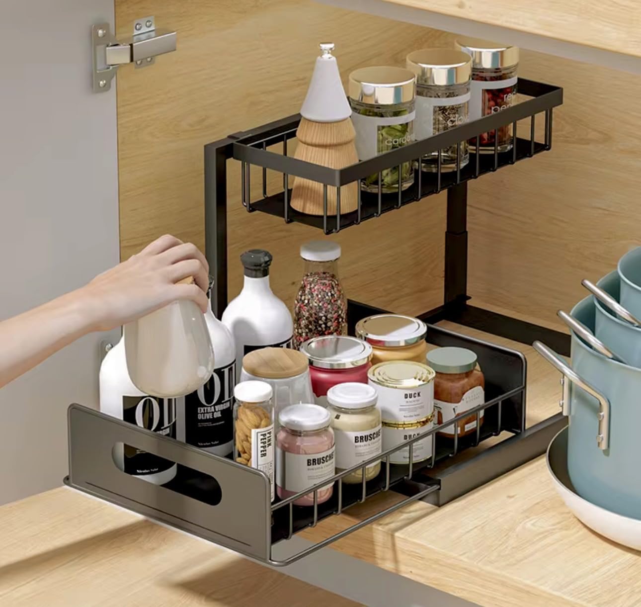 ✪®Pull out Under Sink Organizer, 2 Tier Slide Out Kitchen Organizers and Storage, Multi Functional Cabinet Storage Space Saver For Kitchen Multi-Purpose Shelf for Kitchen and Bathroom Storage ★★★★★