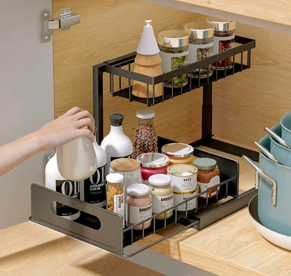 ✪®Pull out Under Sink Organizer, 2 Tier Slide Out Kitchen Organizers and Storage, Multi Functional Cabinet Storage Space Saver For Kitchen Multi-Purpose Shelf for Kitchen and Bathroom Storage ★★★★★