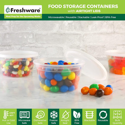 Storage Containers [50 Set] 12 oz Plastic Deli Containers with Lids, Slime, Soup, Meal Prep Containers | BPA Free | Stackable | Leakproof | Microwave/Dishwasher/Freezer Safe Brand: Freshware